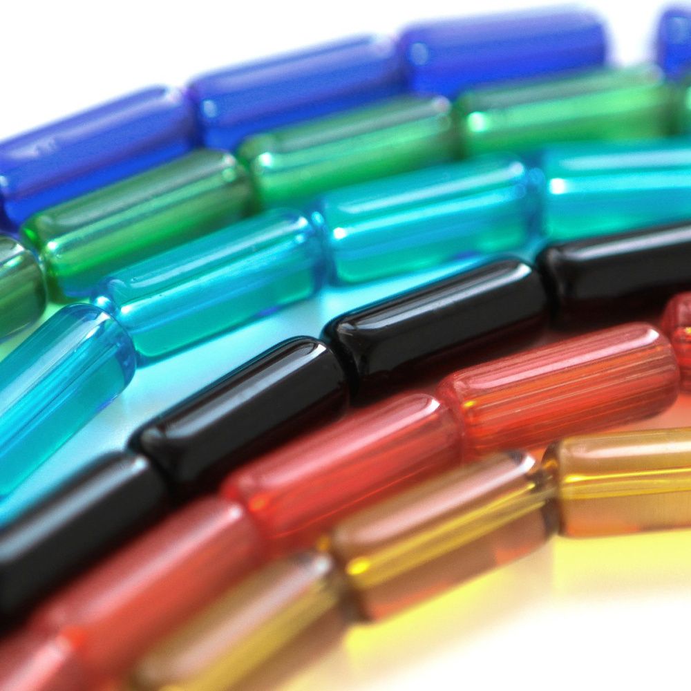 бусина, стекло, "трубочка", цветовой микс, 15х6 мм