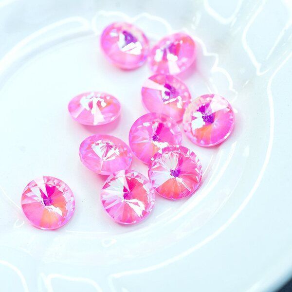 кабошон стекло риволи, цвет pink shimmer, 14х7 мм