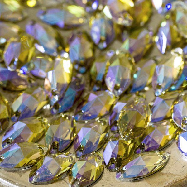 стразы пришивные navette, смола, желто-фиолетовый, 9х18 мм