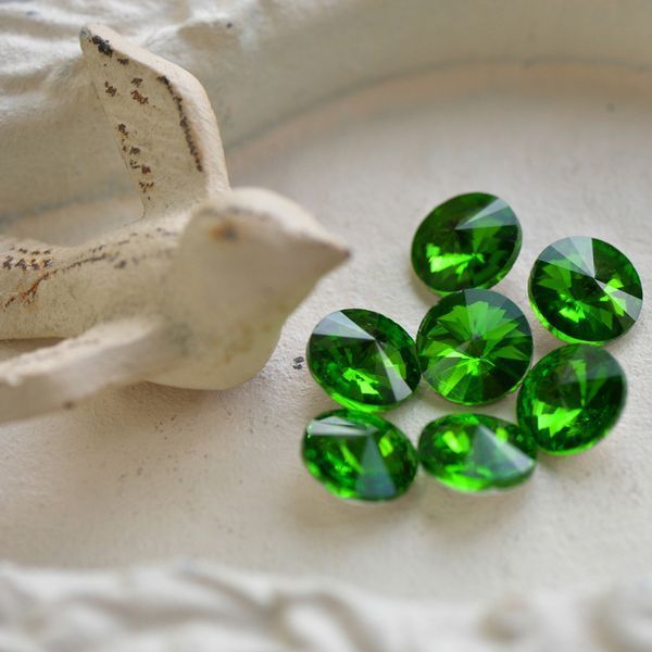 кабошон стекло риволи, цвет emerald, 14х7 мм