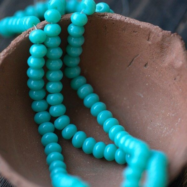 бусина, стекло, абакус, цвет бирюзовый, окрашена, 8х5 мм