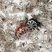 Шапочка для бусин "Филигрань", цвет платина, размерный микс (уп 10 г)