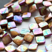 Бусина из ракушки, "Ромбус", цвет светло-коричневый АВ, 12-13x12-14x3.5 мм