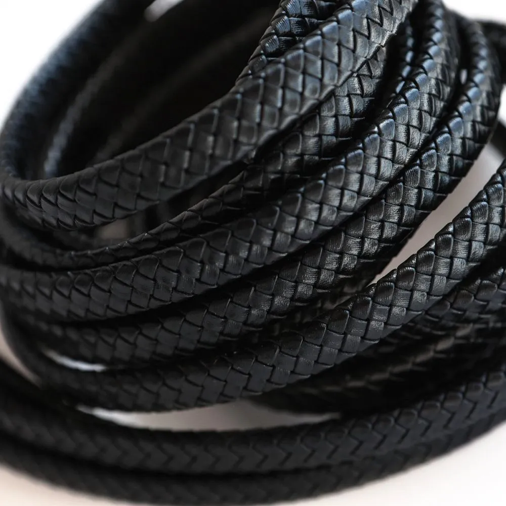 шнур кожаный плоский, плетеный, цвет черный, 10х5 мм