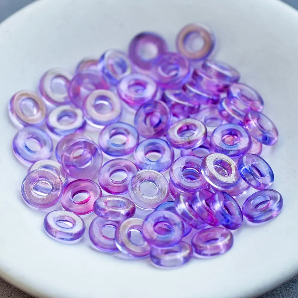 бусина "ринг", стекло, цвет яркий сиреневый/золотистый, 10x3 мм