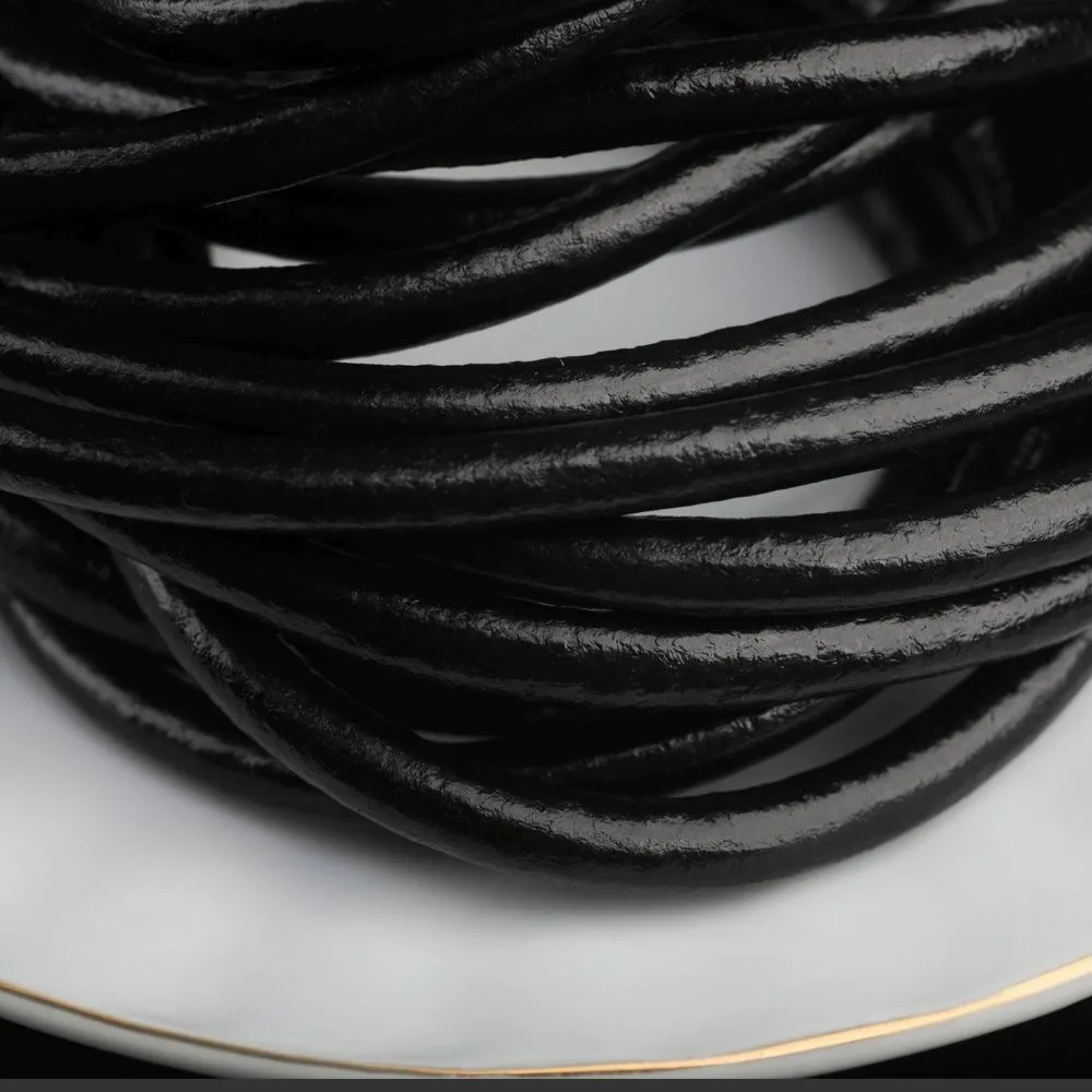 шнур кожаный, цвет черный, диаметр 5 мм