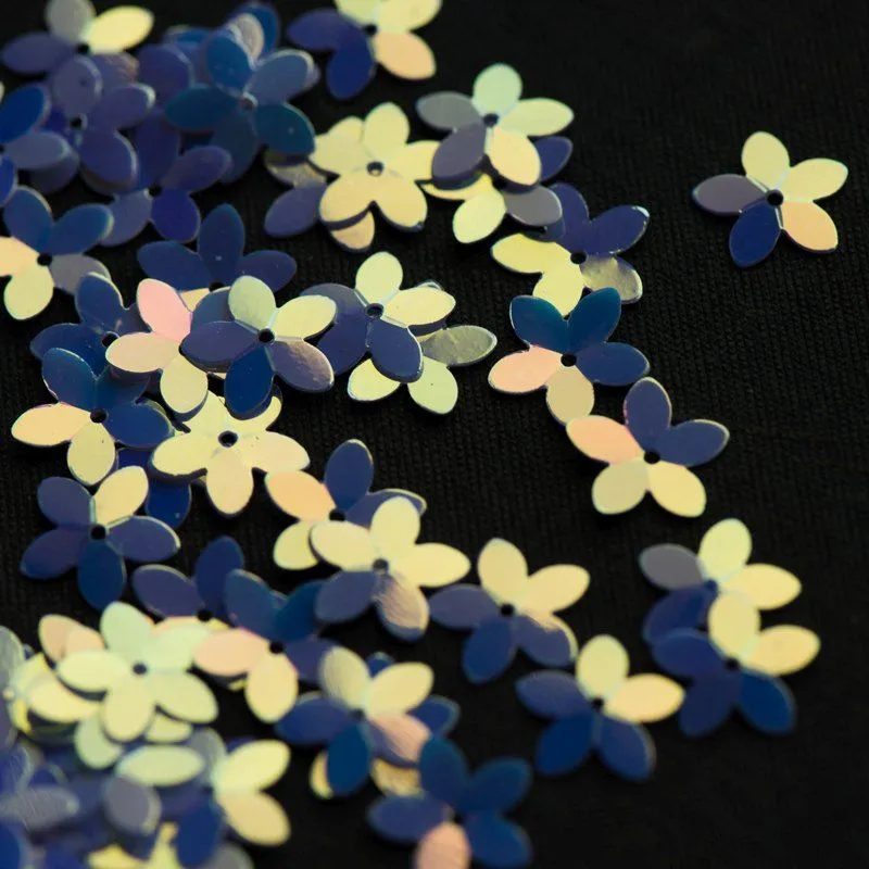 пайетки-цветочки, цвет желто-сиреневый/радужный, 10 мм