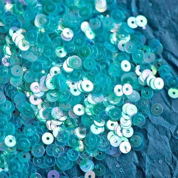 пайетки плоские, голубой перламутр радужный, 4 мм