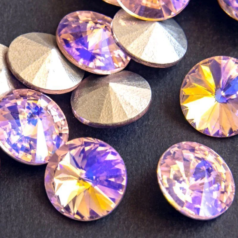 кабошон стекло риволи, цвет розовый радужный ав, 14х7 мм