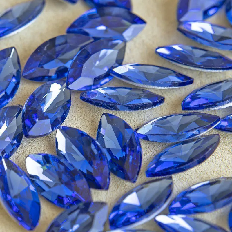 кабошон стекло кристалл, navette, цвет lt.sapphire, 18х9 мм