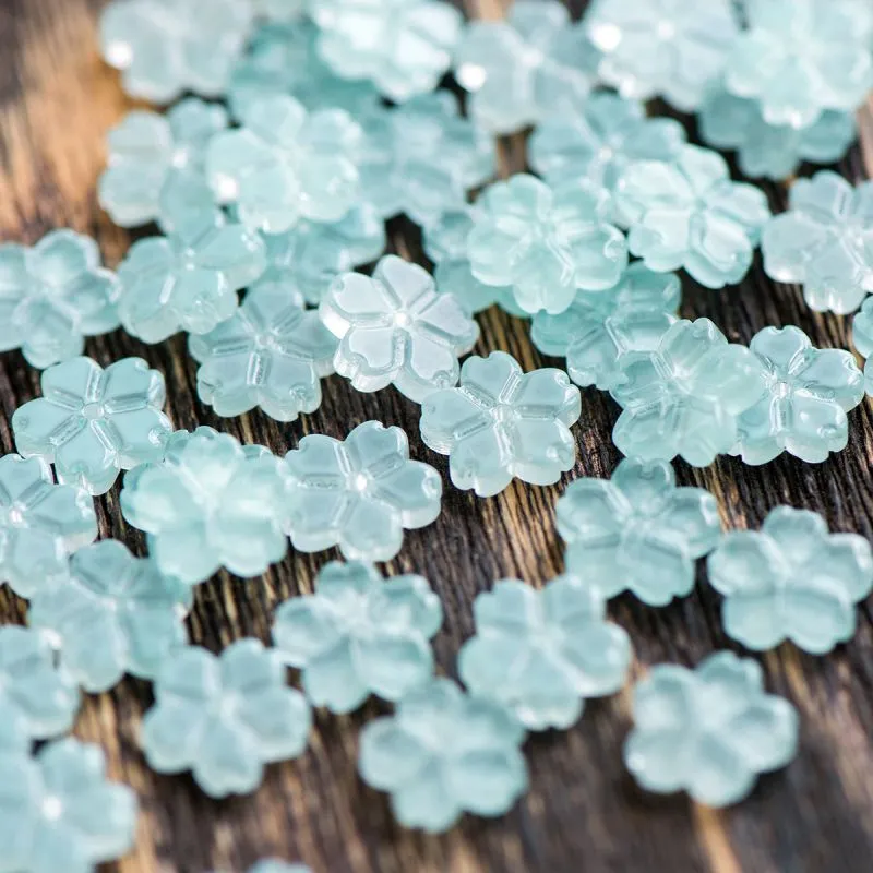 бусина "гардения", стекло, цвет светло-бирюзовый, 11x2.7 мм