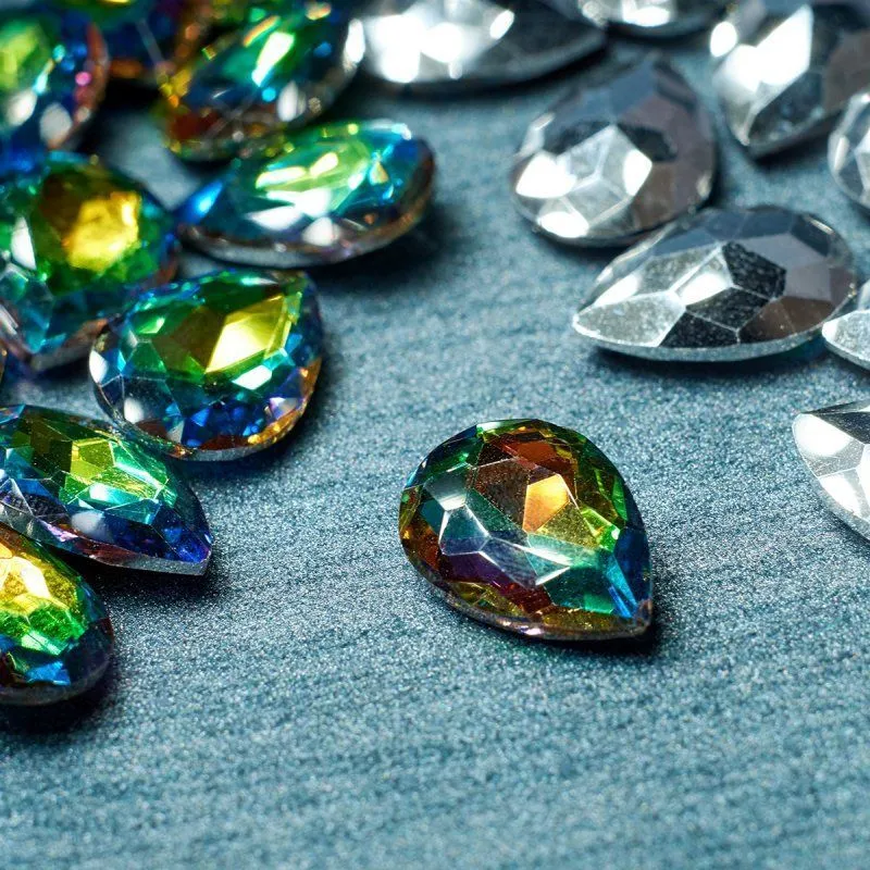 кабошон стекло кристалл, каплевидный, цвет rainbow, 18х13 мм