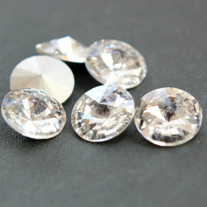 кабошон стекло риволи, цвет прозрачный, 14х7 мм