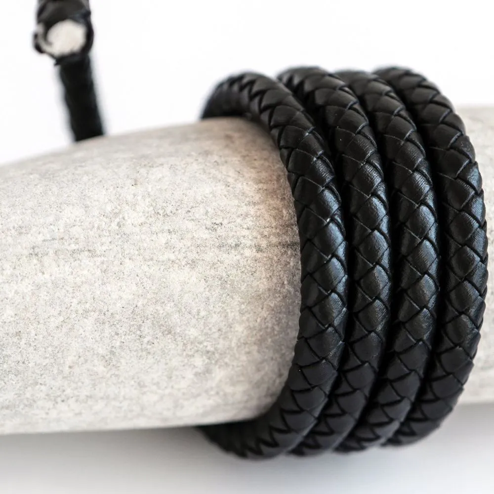 шнур кожаный круглый, плетеный, цвет черный, диаметр 8 мм
