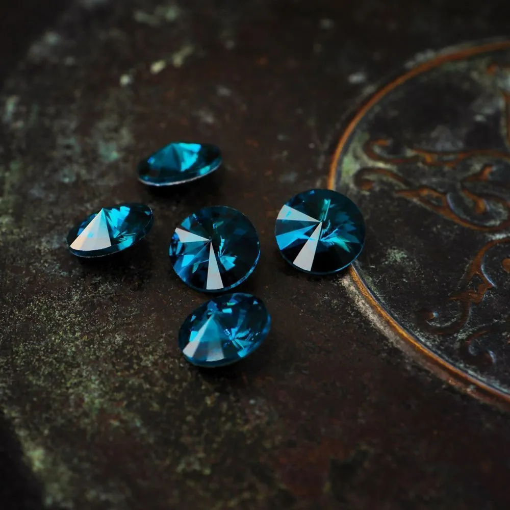 кабошон стекло риволи, цвет лазурный синий, 14х7 мм