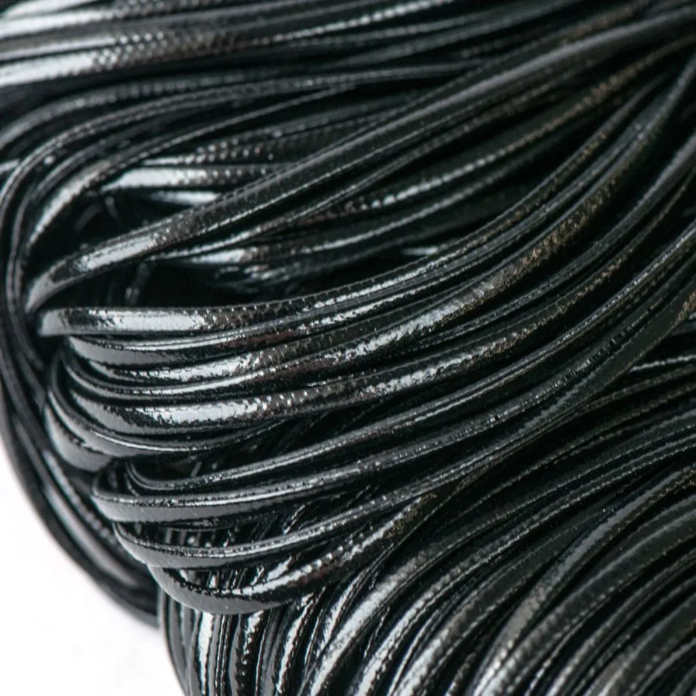 шнур, имитация кожи, плоский, цвет черный, 2х1 мм