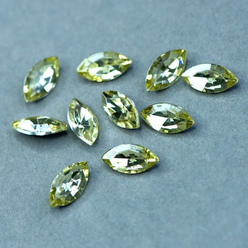 кабошон стекло кристалл, navette, цвет jonquil, 12х6 мм