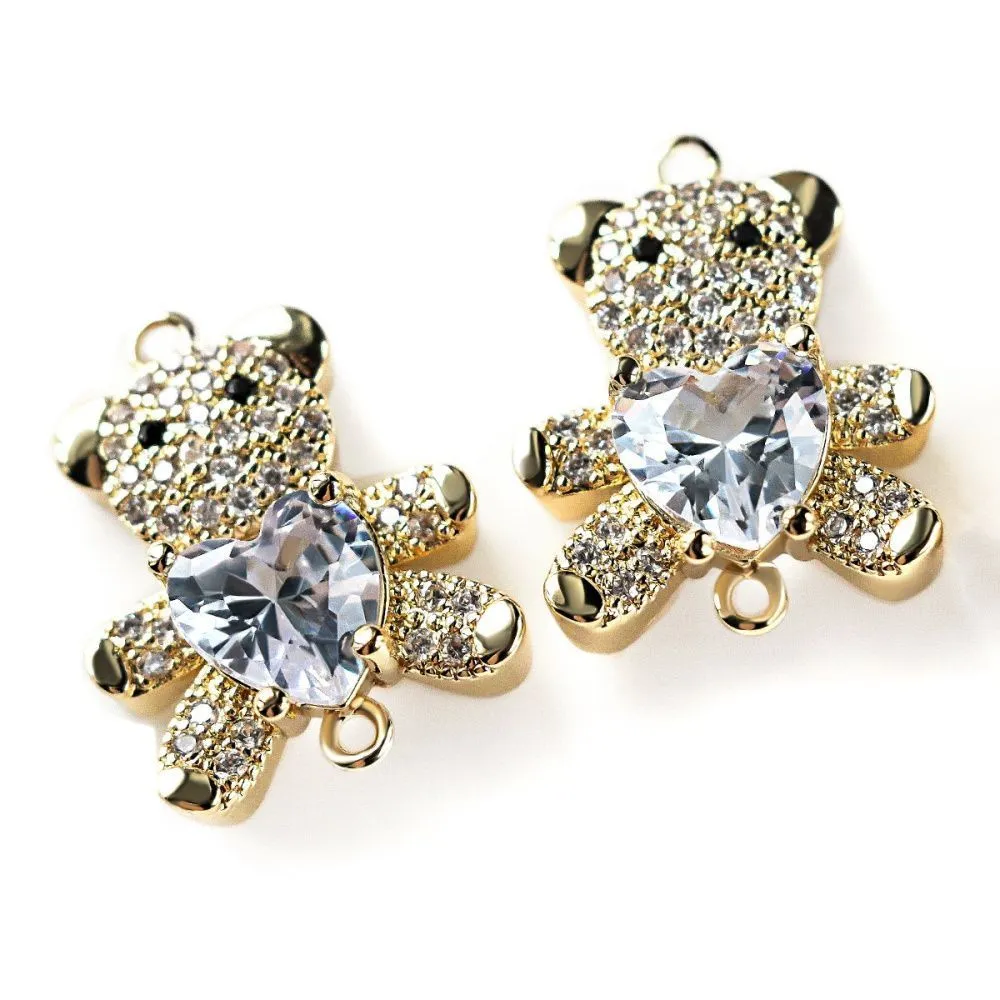 коннектор "мишутка", позолота/циркон, 20x16x7 мм