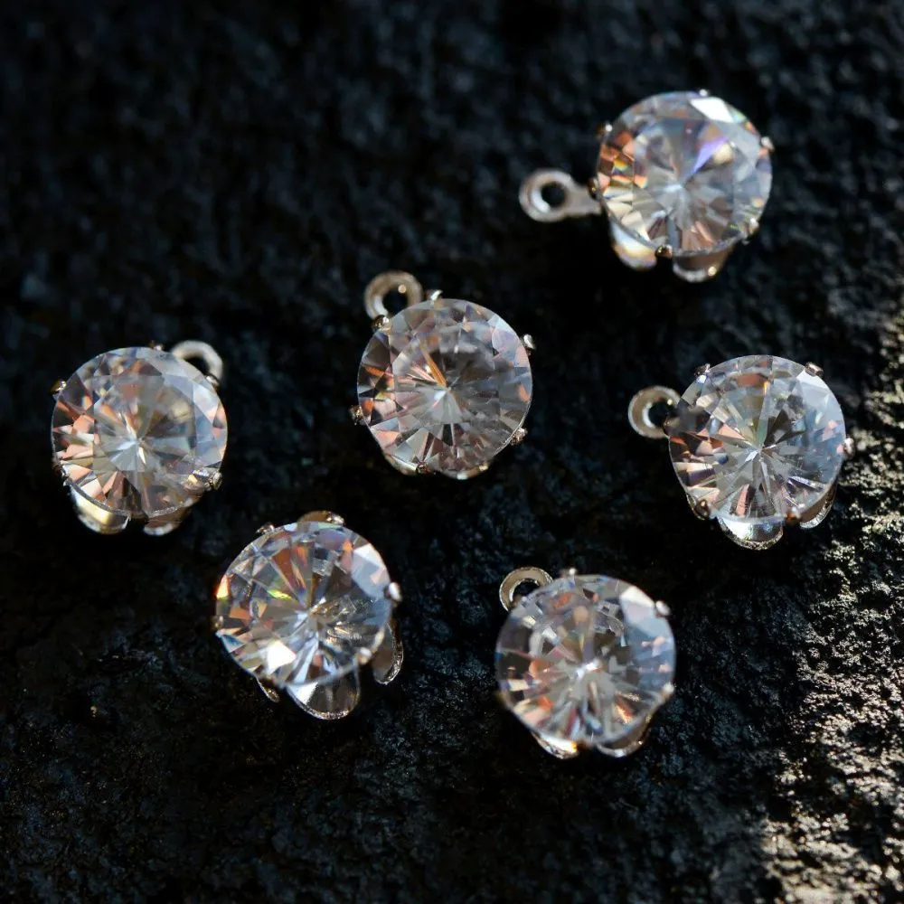 подвеска-страз, циркон прозрачный, цвет серебро, 10x9x6 мм