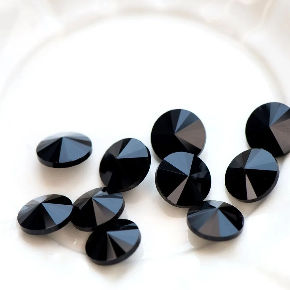 кабошон стекло риволи, цвет jet, непрозрачный, 12 мм