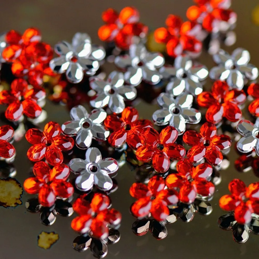 стразы пришивные "грани", акрил, цветок, цвет красный, 8x8x2 мм