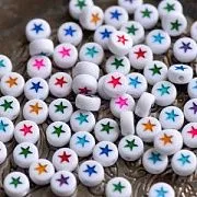 Бусина, акрил "Звездочки", плоская, цвет белый/цветной микс, 7x3.5 мм