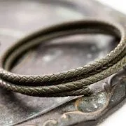 Шнур кожаный круглый, плетеный, цвет оливковый темный, диаметр 5 мм