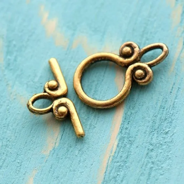 Замочки тоггл "росток", цвет античное золото, 11.5x20x3 - 9x18x3 мм