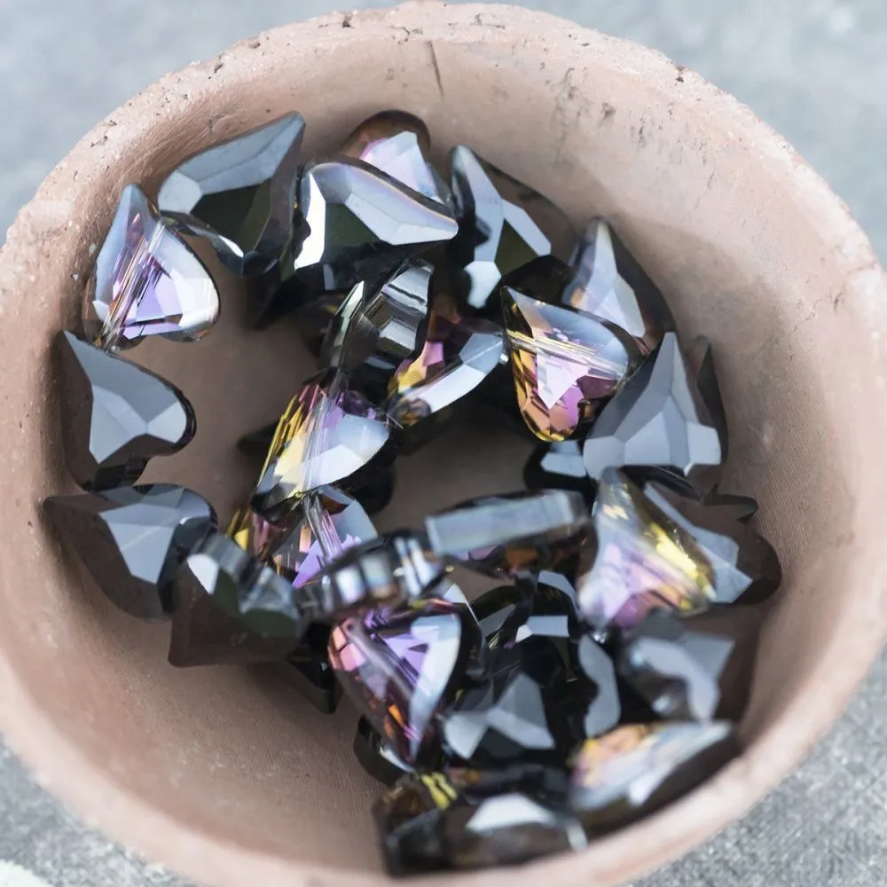 бусина, стекло, "сердечко", граненая, цвет фиолетовый радужный, 17x14x8 мм