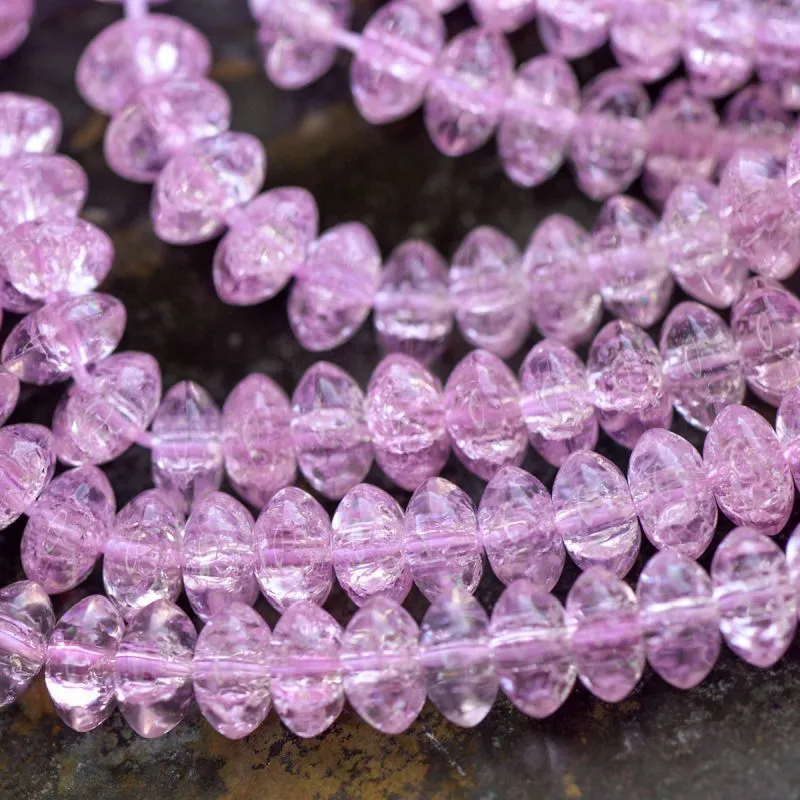 бусина, стекло "кракле-рондель", цвет розовый, 8x4 мм