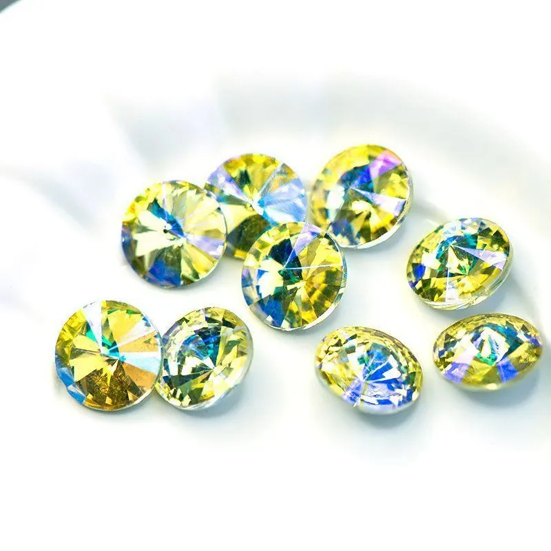 кабошон стекло риволи, цвет jonquil ab, 14х7 мм