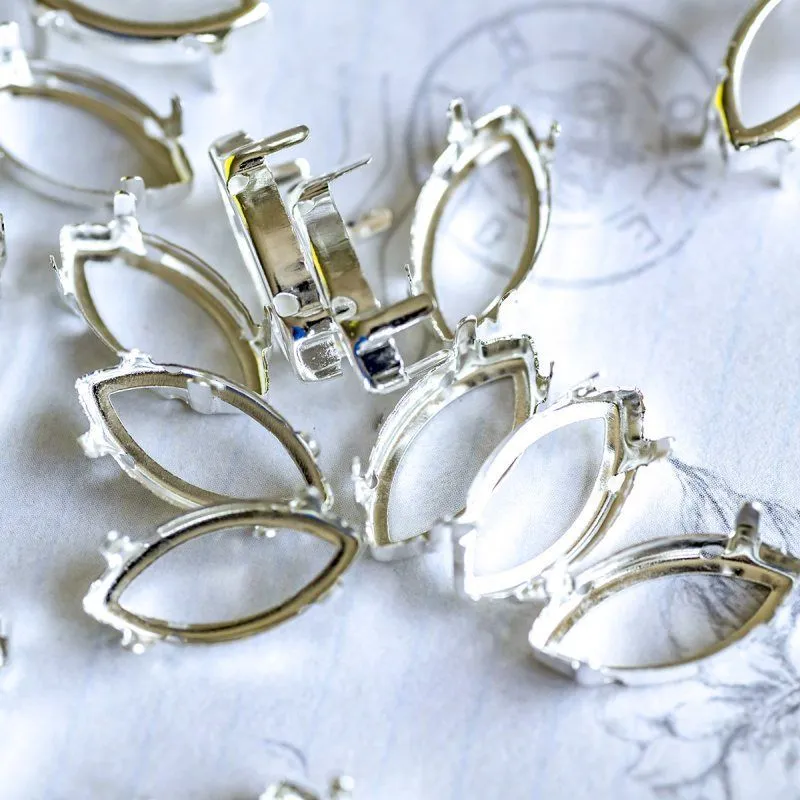 цапы для стразов navette, открытые, серебро, 18х9 мм