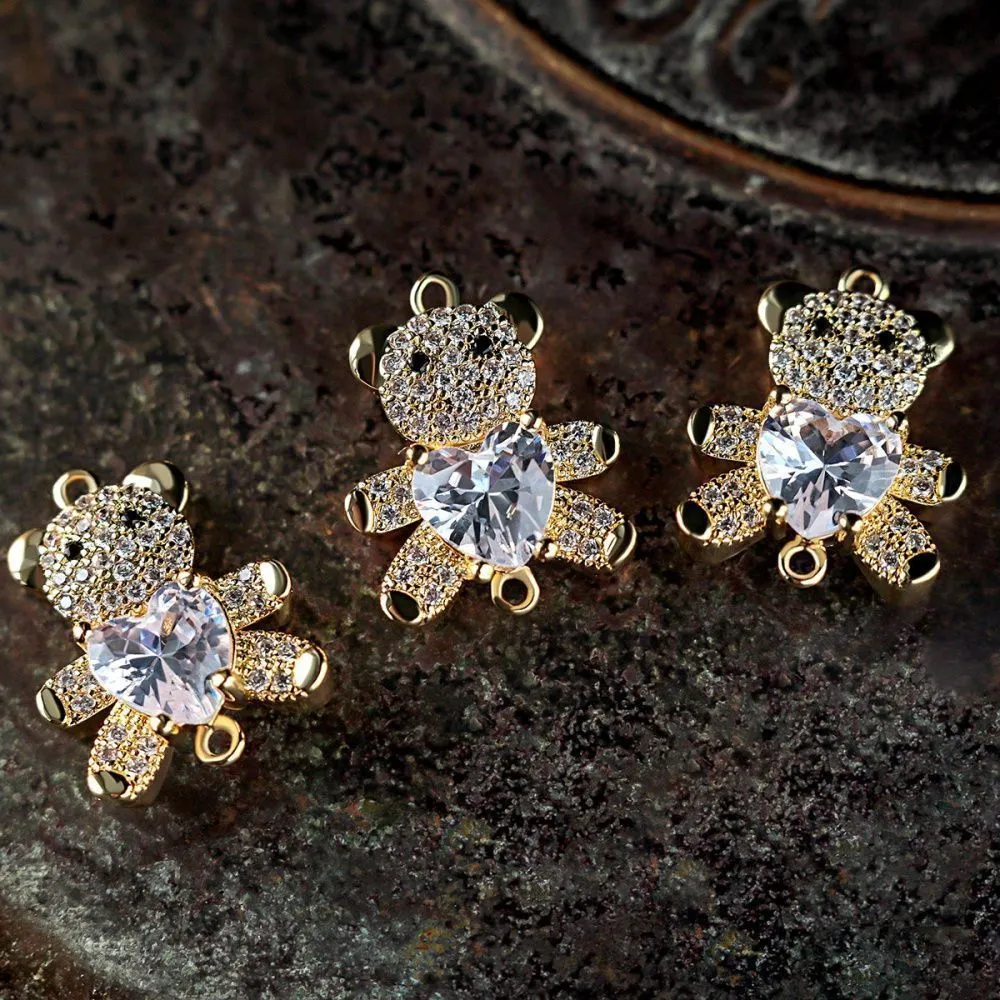 коннектор "мишутка", позолота/циркон, 20x16x7 мм