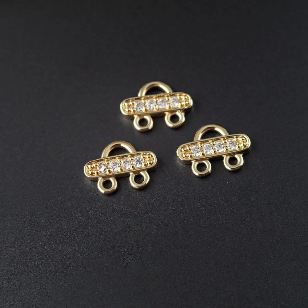 коннектор "дуо", позолота/цирконий, 7.5x10.5x2 мм