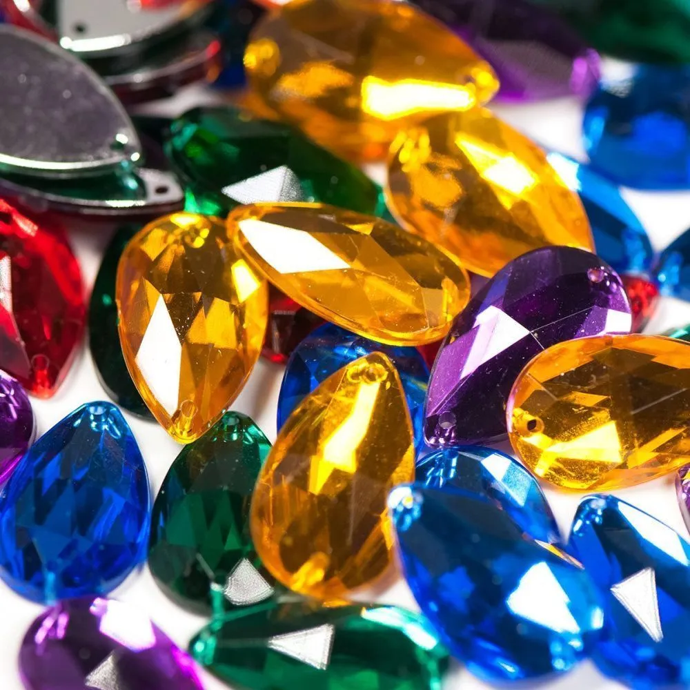 стразы пришивные "грани", акрил, каплевидные, цветовой микс, 20х12х5