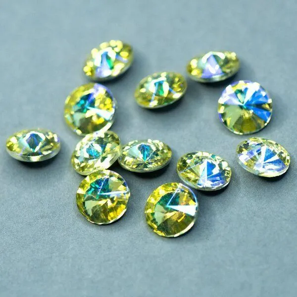 кабошон стекло риволи, цвет jonquil ab, 12 мм