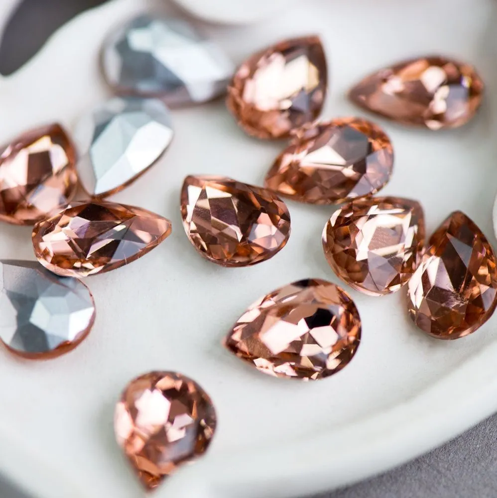 кабошон стекло кристалл, каплевидный, цвет champagne, 14х10 мм