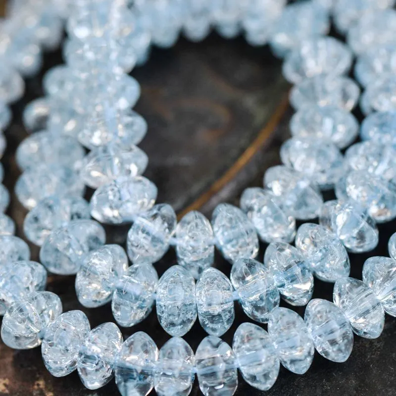 бусина, стекло "кракле-рондель", цвет голубой, 8x4 мм