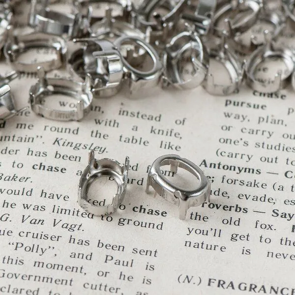 цапы для стразов овальные, открытые, цвет платина, 14х10 мм