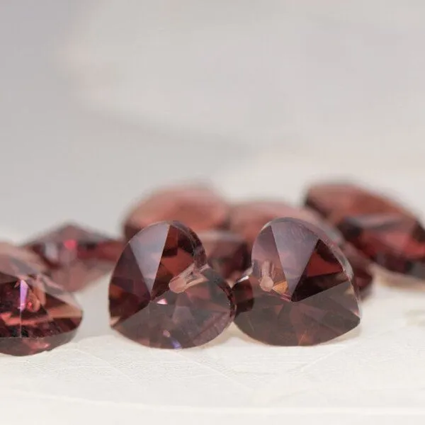 подвеска стеклянная "сердце", граненая, цвет старая роза, 14х14х8 мм