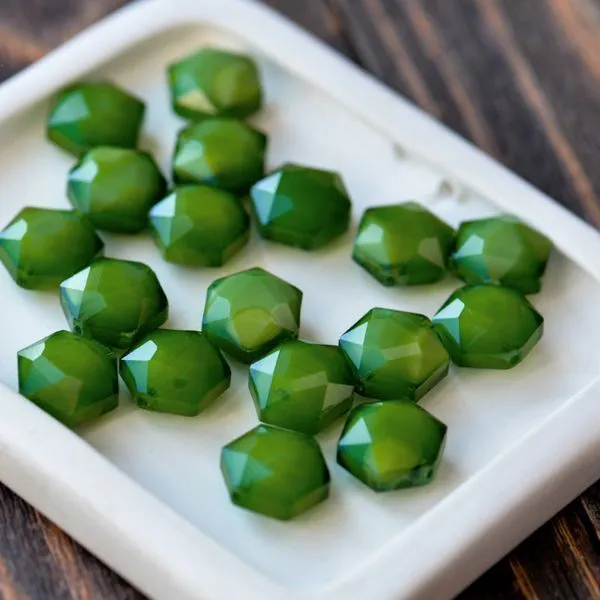 бусина, стекло, "гексагон", граненая, цвет зеленый, 14x8 мм