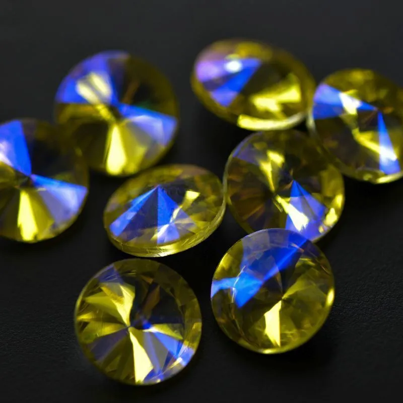 кабошон стекло риволи, цвет citrine ab, 14х7 мм