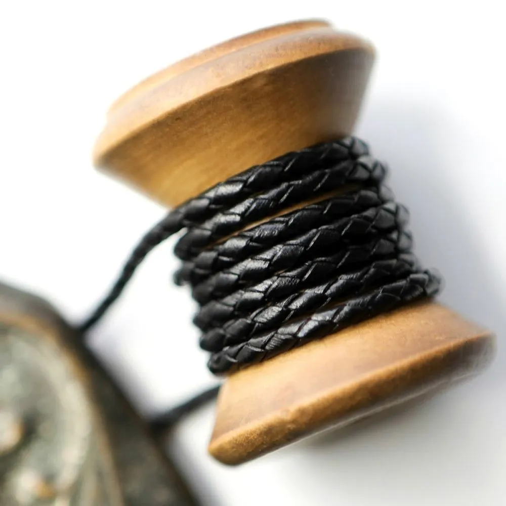 шнур кожаный круглый, плетеный, цвет черный, диаметр 3 мм