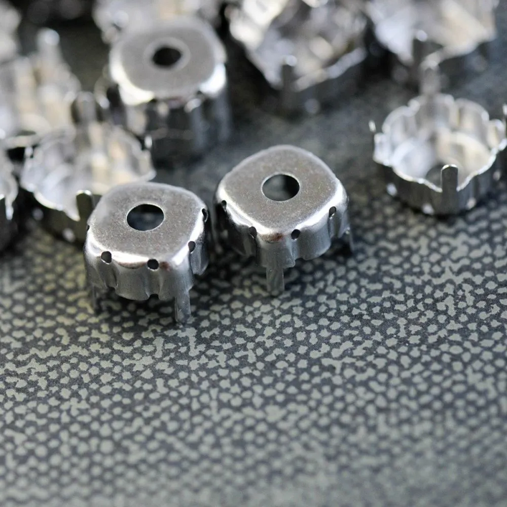 цапы для стразов, пришивные, квадратные, цвет платина, 12х12 мм