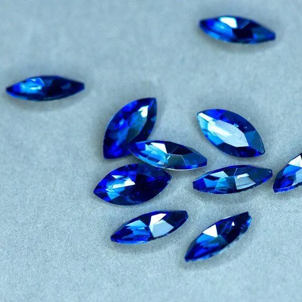 кабошон стекло кристалл, navette, цвет lt.sapphire, 12х6 мм