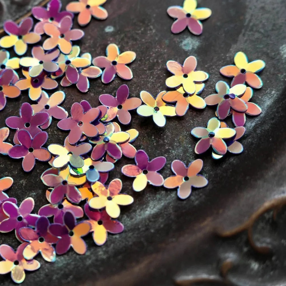 пайетки-цветочки, цвет фиолетовый/радужный, 10 мм