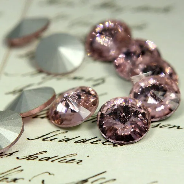 кабошон стекло риволи, цвет розовый, 14х7 мм