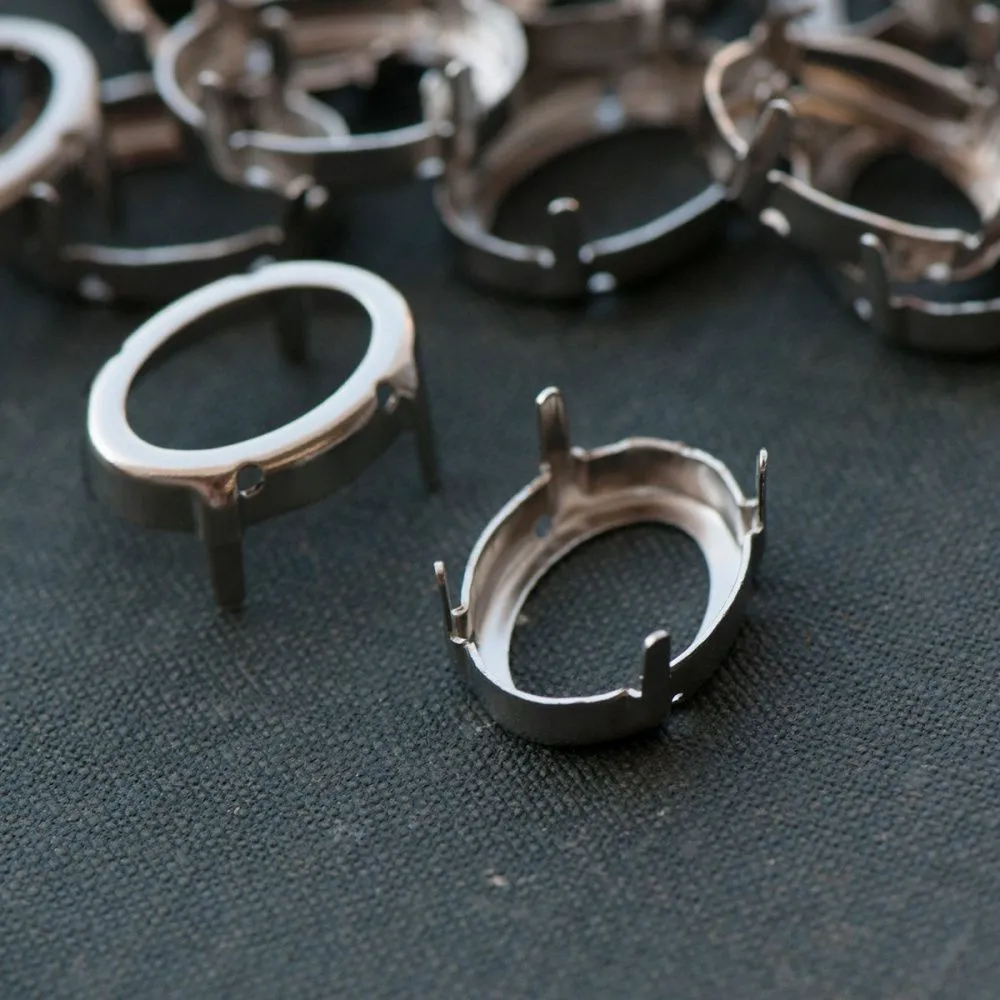 цапы для стразов овальные, открытые, цвет платина, 16х13 мм