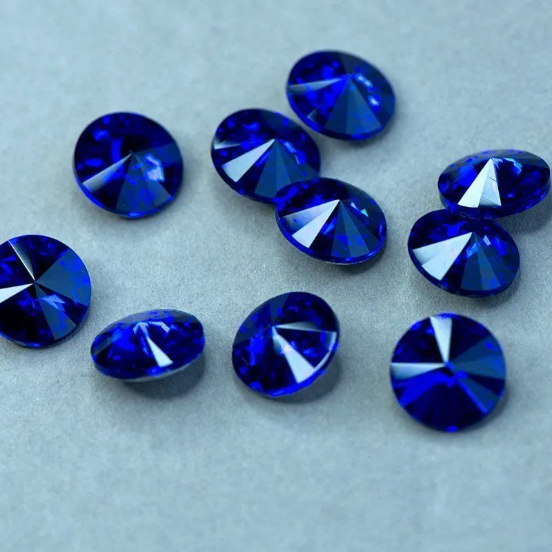 кабошон стекло риволи, цвет sapphire, 14х7 мм