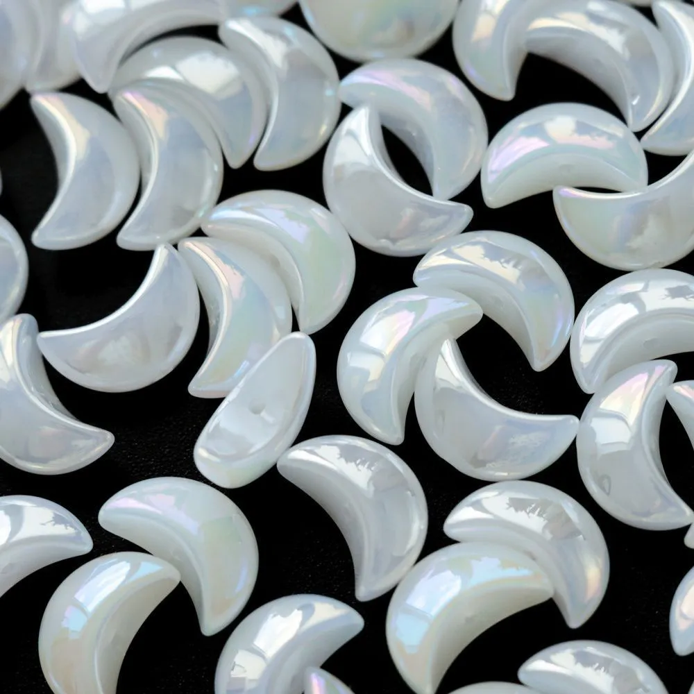 бусина "полумесяц", стекло, цвет белый перламутр, 9x14x6.5 мм